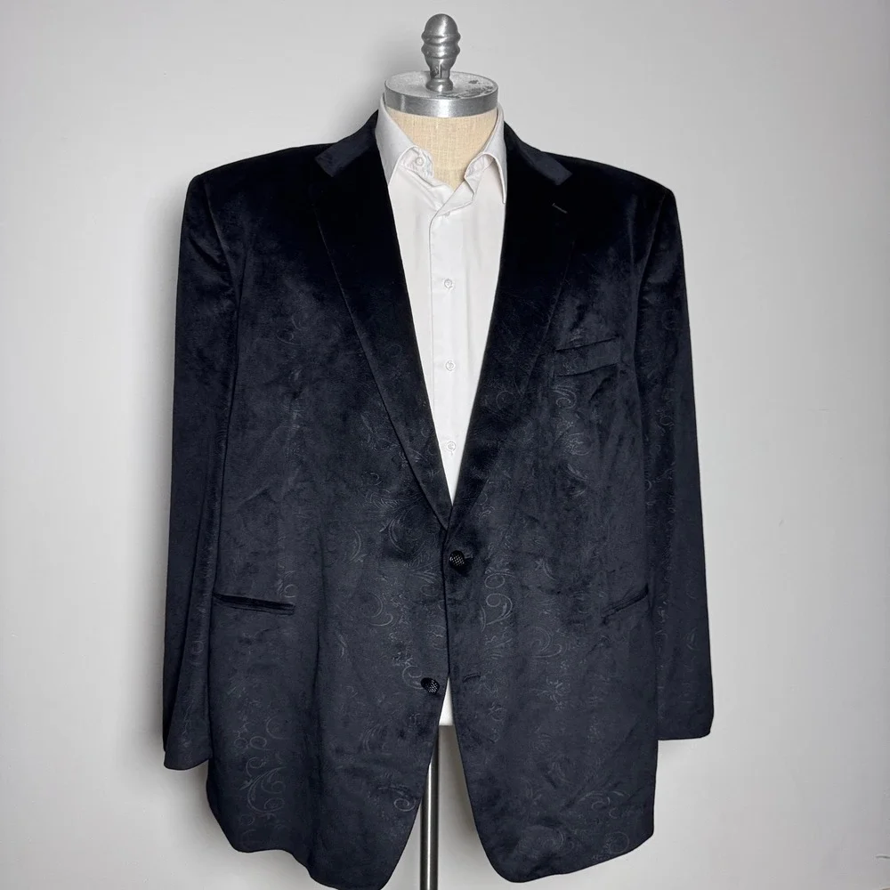 Tallia Sport Coat Blazer Mens 58L Black Paisley Velvet Notch Lapel Side Vent